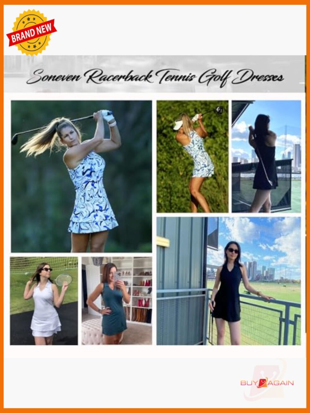 Tennis Dress Racerback Sleeveless Golf Dress with Shorts and Pockets V-Neck - Picture 3 of 6